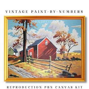 Fall Scenery PAINT by NUMBER Kit for Adult , DIY Nature Vintage Style Art , Easy Beginner Acrylic Painting Kit,Vintage Decor Gift