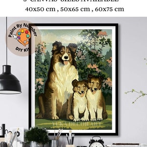 Hunde Vintage PAINT by NUMBER Kit für Erwachsene, Hunde- und Welpen-Kunst, einfaches DIY-Anfänger-Farbset, Galerie-Wand-Kunst-Dekorgeschenk