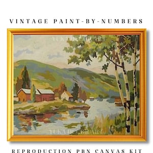 Forest Cabin Vintage PAINT by NUMBER Kit Adult River Landscape Scene Easy Beginner Acrylic Painting DIY Countryside Decor Gift Housewarming