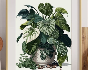 PEINTURE NUMÉRIQUE facile pour adultes Pot de plantes d'intérieur DIY Kit de peinture pour débutants Art mural Art végétal botanique bohème Kit personnalisé Cadeau maman grand-mère