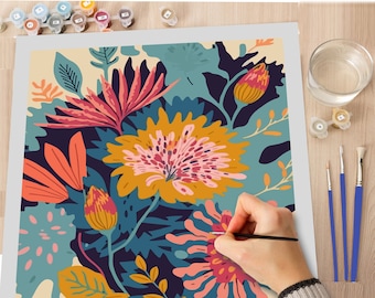 PAINT by NUMBER Kit for Adults Modern Flowers Boho Whimsical Art Easy Beginner Acrylic Paint DIY Kit  Wall Art Bday Gift for Mom Girlfriend
