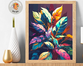 Colorful Leaves PAINT by NUMBER Kit for Adults , Vibrant Foliage Painting,Easy Adult Hobby DIY Kit ,Canvas Wall Art Decor