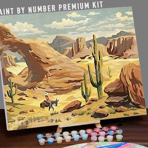 Vintage Inspired PAINT by NUMBER Kit Adult Desert Travelling Cowboy Painting Easy Beginner Acrylic Painting DIY Vintage Style Decor Gift Dad