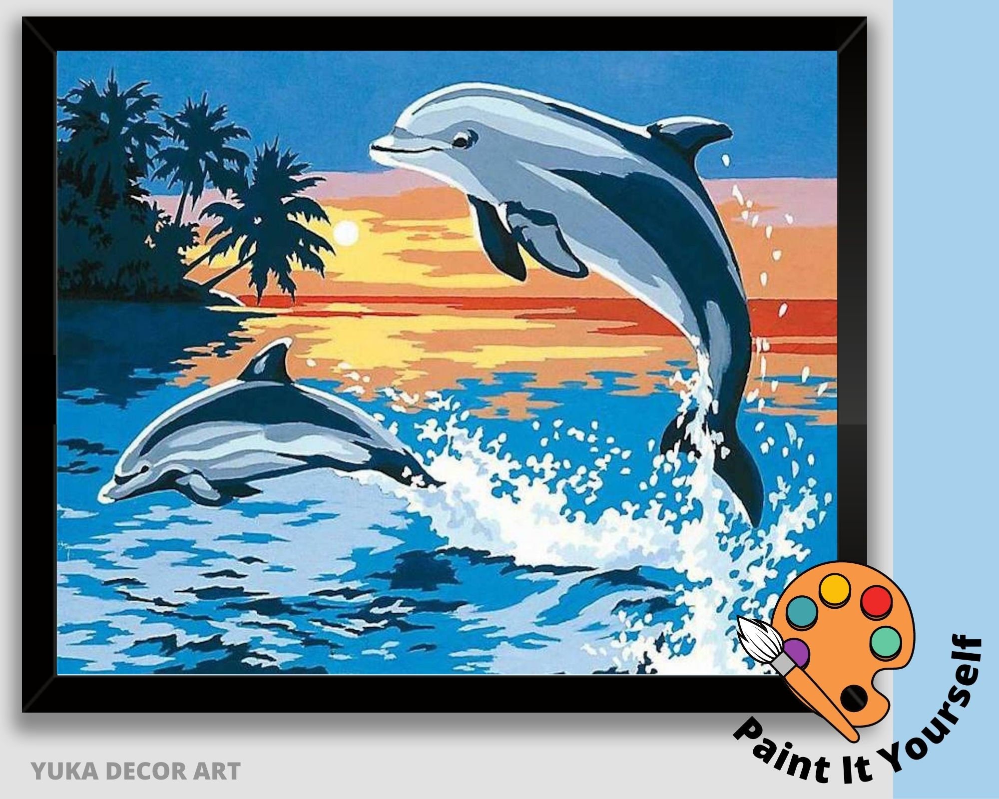 Dolphin PAINT by NUMBER Kit for Kids dancing in the Sea Easy Etsy UK