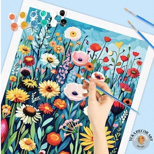 Wildflowers PAINT by NUMBERS Adult DIY Floral Canvas Art Painting Kit Watercolor Artwork Summer WildFlower Field Cottagecore Decor Gift Mom