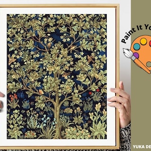 William Morris PAINT by NUMBER Kit Adult , Tree Of Life Painting, Vintage Art,Easy DIY Beginners Acrylic Paint Kit  Gift