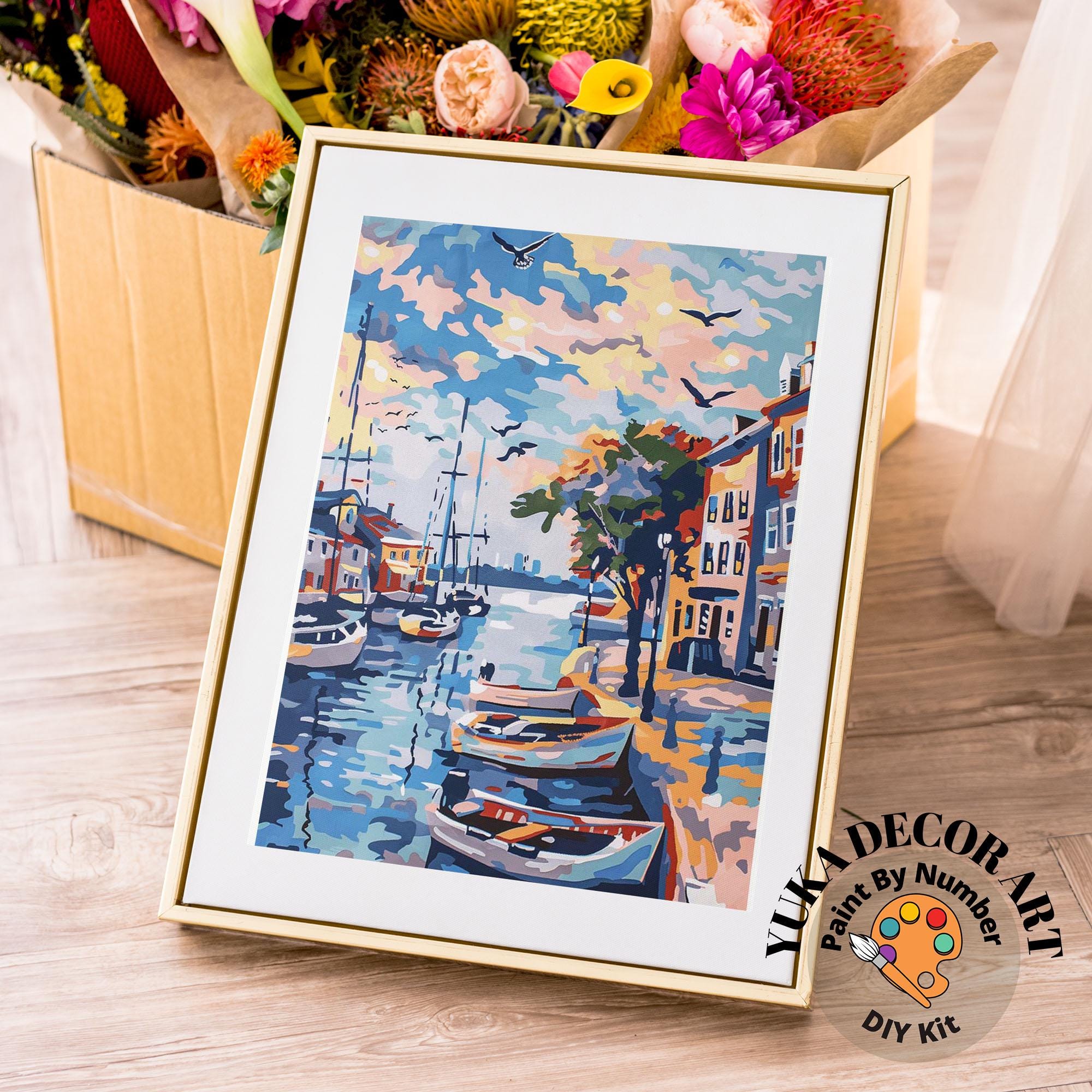 DIY 数字油絵 ビーチ ナンバーペイント 女の子 ペイントバイナンバー