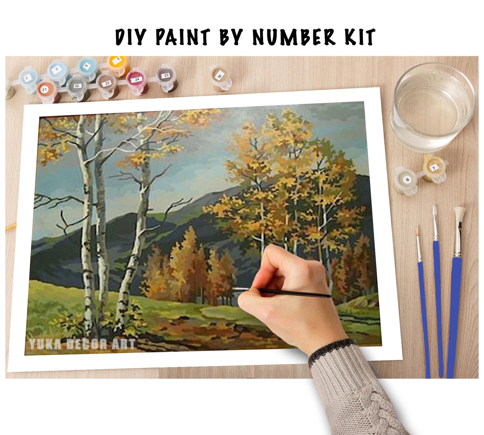 Autumn Trees PAINT by NUMBER Kit for Adult , DIY Nature Vintage Style ...
