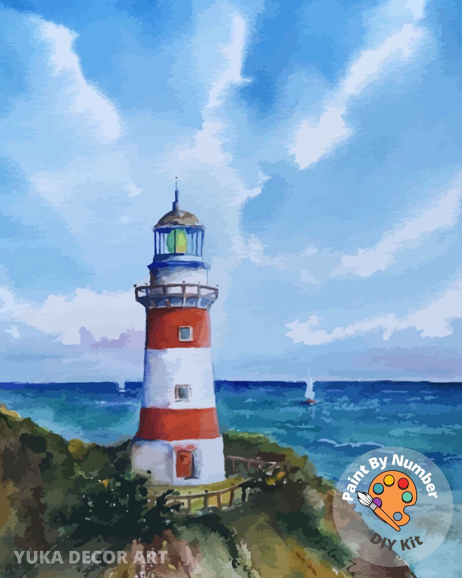Paint by Numbers Kit for Adults Beginner Seascape Lighthouse Etsy