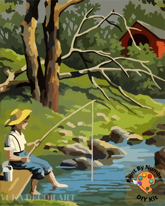 Vintage PAINT by NUMBERS for Adult, Boy Fishing in Stream, Easy Beginner  Acrylic Painting Kit,vintage Decor Gift -  Singapore