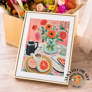 Matisse Style PAINT by NUMBERS DIY Kit Adult Kitchen Art Decor Still Life Tablescape Flower and Fruit Acrylic Painting Wall Art Gift For Mom