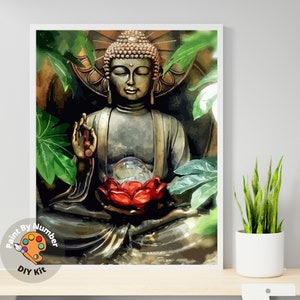 Meditating Buddha PAINT by NUMBERS DIY Kit Adults ,  Asian Theme Wall Decor ,Easy Beginner&#39;s Acrylic Painting Kit,Home Decor Wall Art Gift
