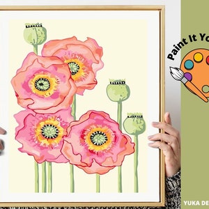 Pink Flowers PAINT by NUMBER Kit for Adults ,Garden Abstract Flower,Easy DIY Beginners Acrylic Paint Kit ,Living Bedroom Wall Art Decor