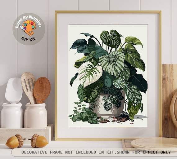 Easy PAINT by NUMBERS Adult House Plants Container DIY Beginners Painting Kit Wall Art Botanical Boho Plant Art Custom Kit  Gift Mom Grandma