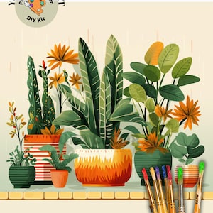 Retro Cactus PAINT by NUMBER Kit Adult, Cactus Plants Easy Painting Wall Art Idea Easy To Do Canvas Painting Personalised Bday Gift For Mom