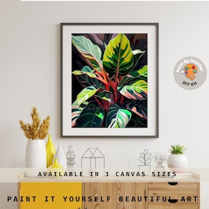 Leaves PAINT by NUMBER Kit for Adults , Garden Foliage Painting,Easy Beginners  Paint DIY Kit ,Living Bedroom Wall Art Decor