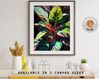 Leaves PAINT by NUMBER Kit for Adults , Garden Foliage Painting,Easy Beginners  Paint DIY Kit ,Living Bedroom Wall Art Decor