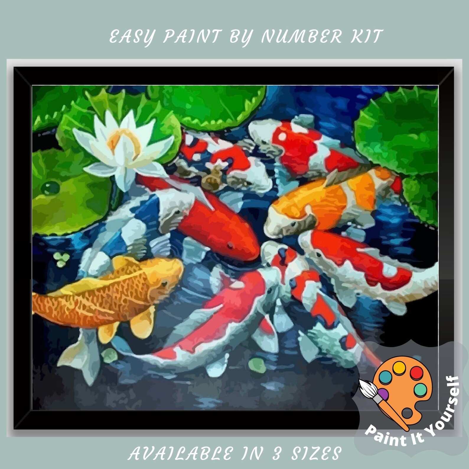 Koi Fish PAINT by NUMBER Kit Adults White Lotus Plant In Etsy