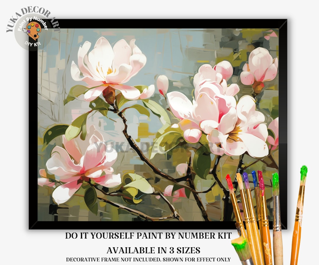 Magnolia Flowers PAINT by NUMBER Kit Adults garden Landscape DIY ...