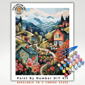 PAINT by NUMBER Kit Erwachsene Bergblumen Lebendige Farben Landschaft Moderne minimalistische naive Kunst DIY Malerei Acryl Leinwand Kit Geschenk