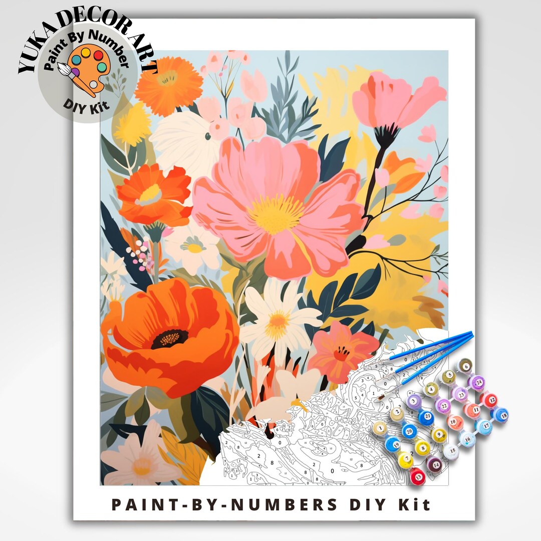 Wildflowers PAINT by NUMBER Kit for Adults Mountain Landscape Painting ...
