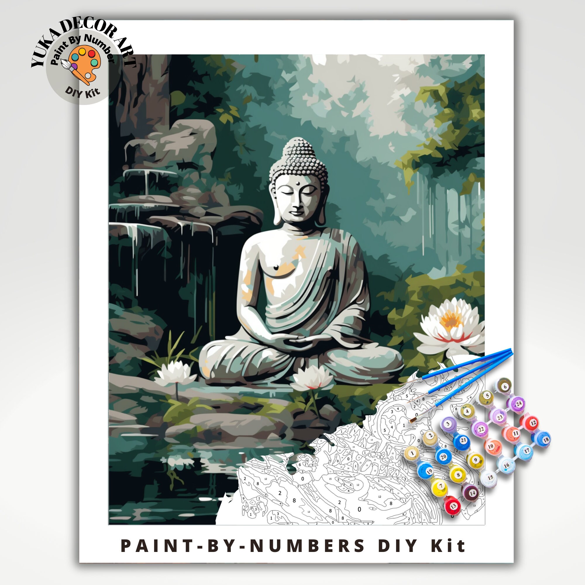 Koi Fish PAINT by NUMBER Kit Adults , White Lotus Plant in Lake , Easy DIY  Beginners Acrylic Paint Kit ,living Bedroom Wall Art Decor Gift 