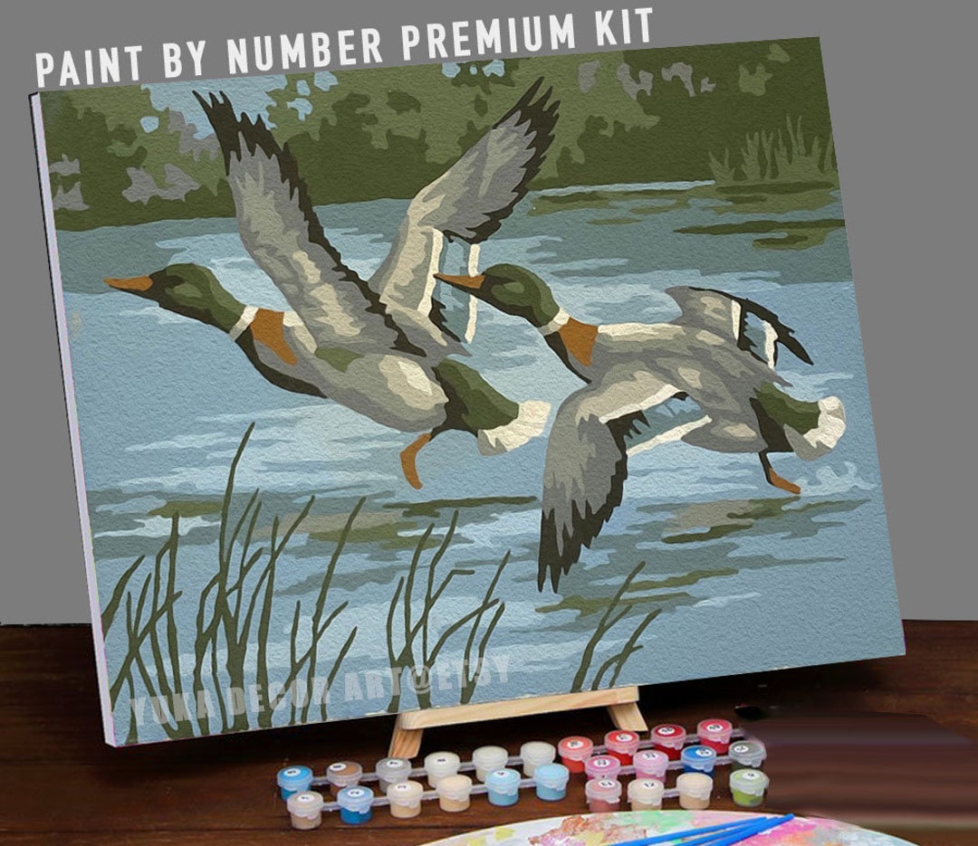 Flying Ducks PAINT by NUMBER DIY Kit Adult Vintage Style , Mallard
