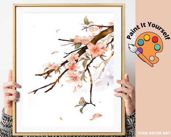 Cherry Blossom PAINT by NUMBER Kit for Adults Watercolor | Etsy
