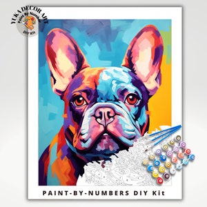 French Bulldog PAINT by NUMBER Kit Adult , Colorful Dog Art , Easy Beginner Acrylic Painting DIY Kit , Gift For Mom Dad