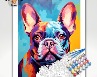 French Bulldog PAINT by NUMBER Kit Adult , Colorful Dog Art , Easy Beginner Acrylic Painting DIY Kit , Gift For Mom Dad