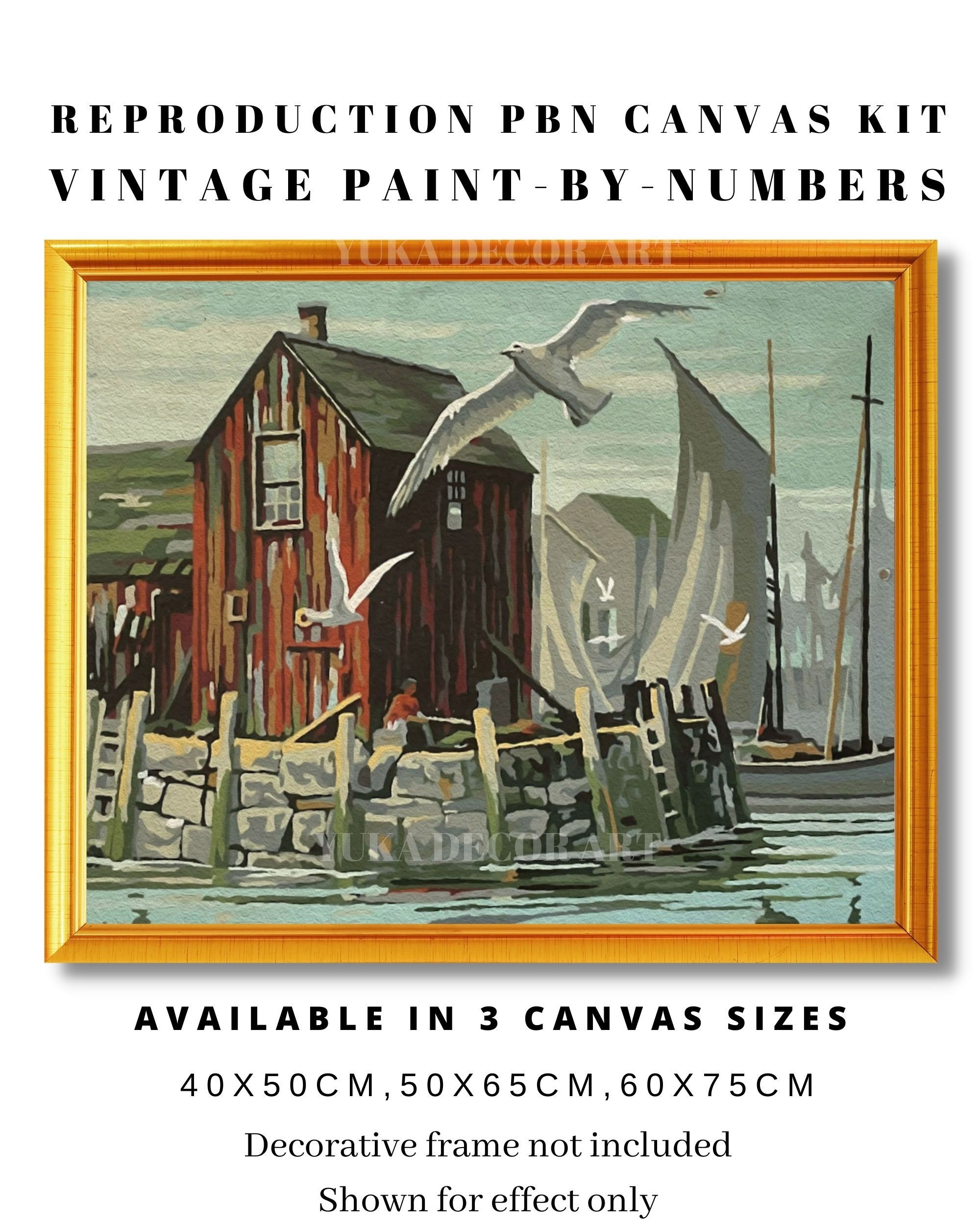 Flying Seagull Vintage Style PAINT by NUMBER Kit for Adult , Boat Pier ...
