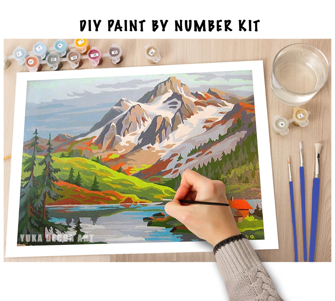 Snow Mountain PAINT by NUMBER Kit for Adult \u0026 Kids, DIY Nature Vintage  Style Art , Easy Beginner Acrylic Painting Kit,home Decor Gift - Etsy, image size:1080x972
