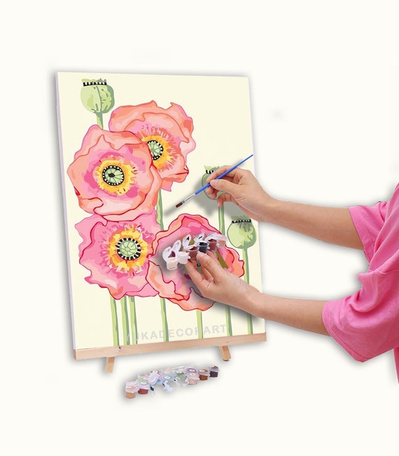 Kit de peinture de fleurs roses par numéro pour adultes, fleur abstraite de  jardin, kit de peinture acrylique pour débutants faciles à faire soi-même,  décor d'art mural de chambre à coucher 