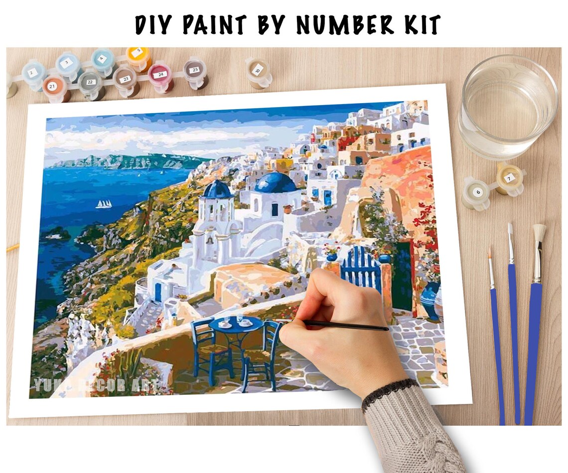 Santorini PAINT by NUMBER Kit for Adults Beginner DIY Art Etsy