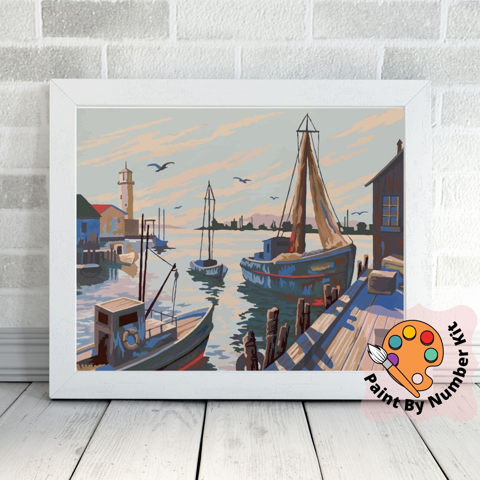 Vintage Style PAINT by NUMBER Kit for Adult , DIY Boat Dock Painting ...