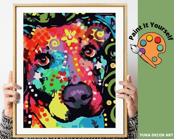Kit De Pintura Por Números QENSPE Para Adultos Y Niños, Lienzo 40x50 Cm Con Perro Y Flores, 3 Pinceles Y Pinturas Acrílicas No Tóxicas, Sin Marco