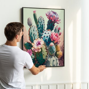 Desert PAINT by NUMBER Kit for Adults Cactus Flowers Botanical Art Easy Beginners Acrylic Paint DIY Kit Art Southwestern Decor Gift for Mom