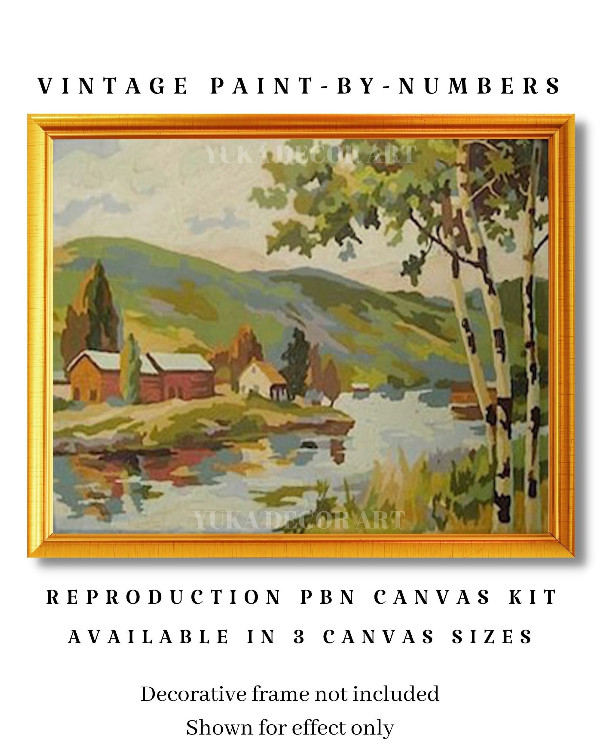 Vintage Style PAINT by NUMBER Kit Adult, Stream River Landscape , Mountain  National Park Easy Beginner Acrylic Painting DIY Kit , Home Decor 