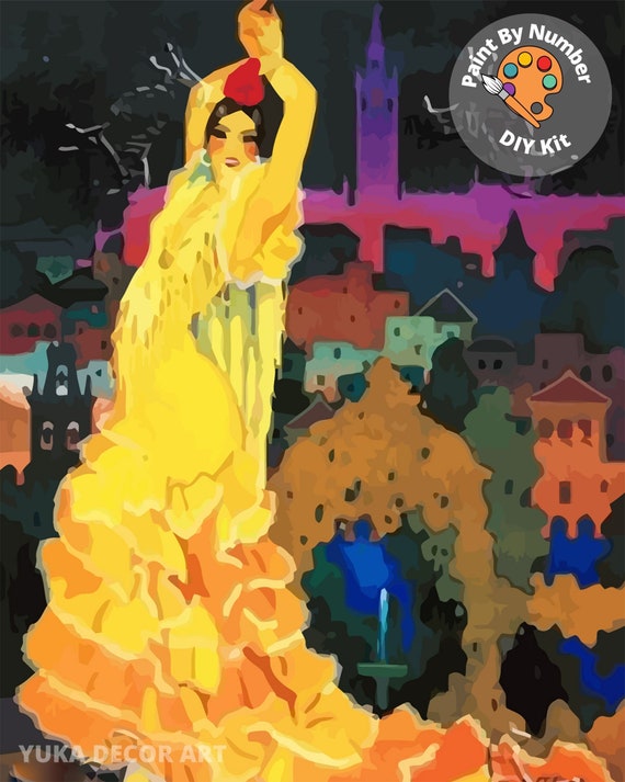 Kit Peinture Par Numéros – Danseuse Espagnole Passionnée – Toile, Pinceaux Et Peintures Acryliques – Déco Murale DIY