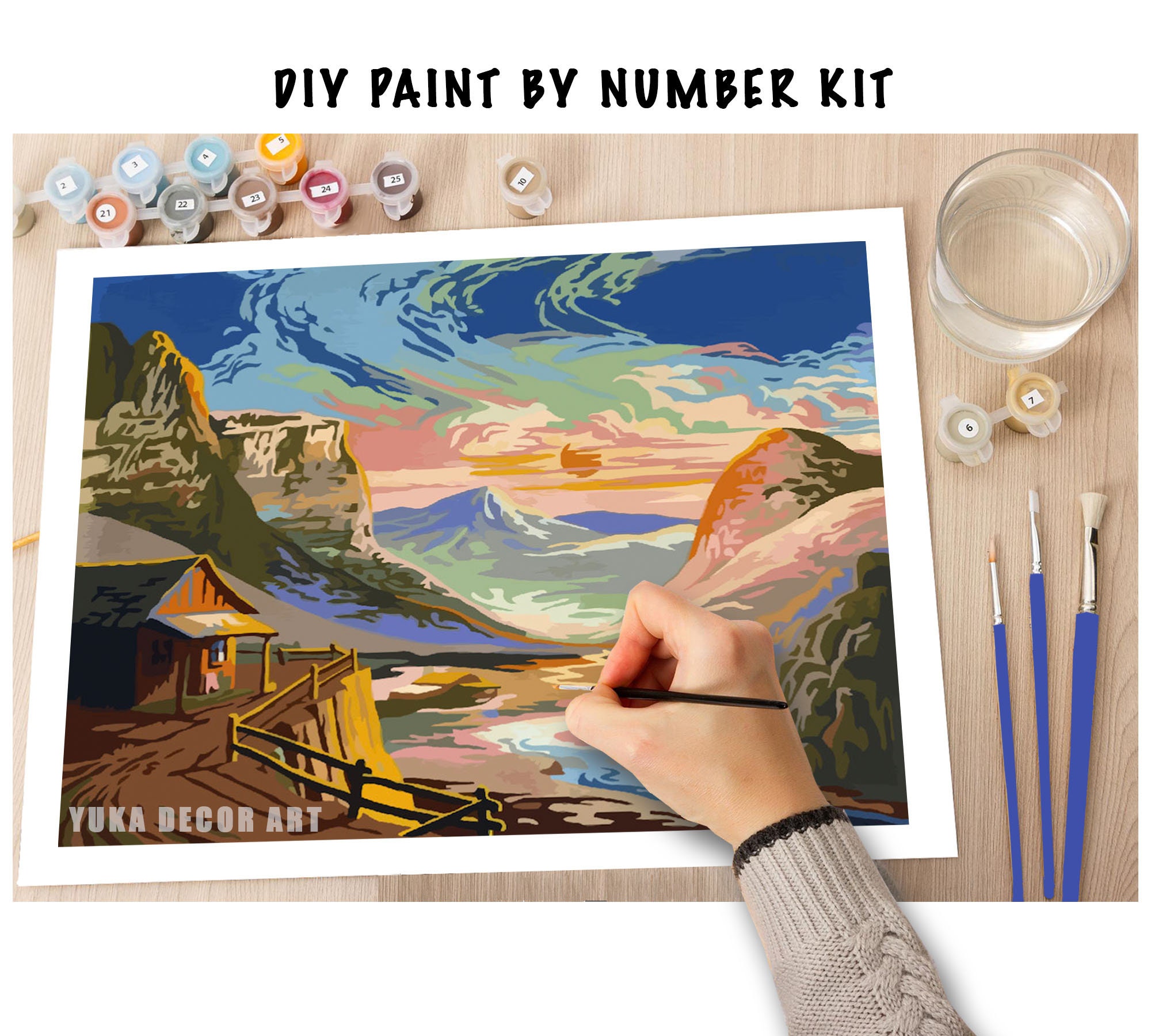 Activite Manuelle Adulte Kit Peinture Par Numéros AIRDEA 'Paysage Du Soir' - Toile 40x50cm, Acrylique, Pinceaux Inclus Paint By Numbers For Adults