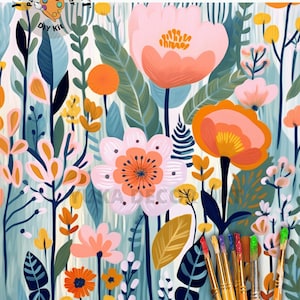 WildFlowers PAINT by NUMBER Kit for Adults  Spring Flowers Painting Easy Beginners Acrylic Paint DIY Kit Housewarming Birthday Gift Mom Dad