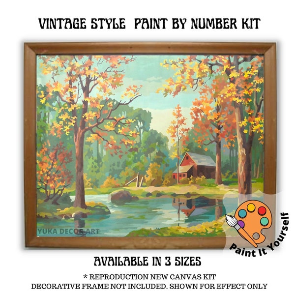 Autumn Trees PAINT by NUMBER Kit for Adult , DIY Nature Vintage Style Art , Easy Beginner Acrylic Painting Kit,Vintage Decor Gift