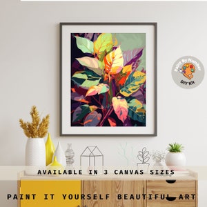 Abstract Orange & Leaf PAINT by NUMBER Kit Adults Boho Art 