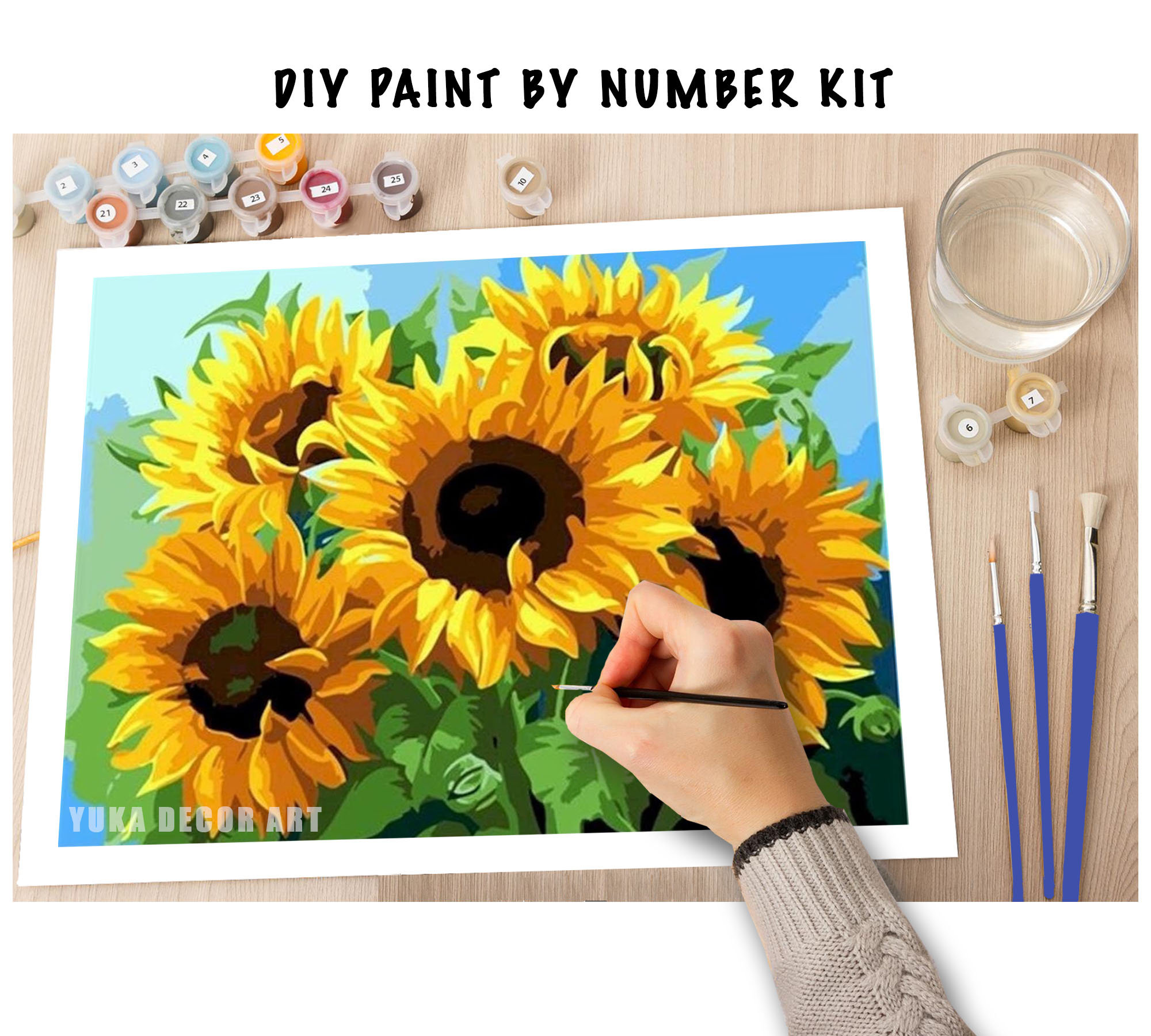 TISHIRON Paint by Numbers for Adults - Flower Adult Paint by Number Kits  Sunflower in Vase DIY Acrylic Painting by Number Kits with 3 Brushes, 16 x  20 inches (Frameless) 