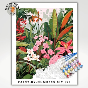 Tropical Forest PAINT by NUMBER Kit Adult Vibrant Leaves Foliage Colors Easy Beginner&#39;s Painting DIY Kits Gift for Mom Dad