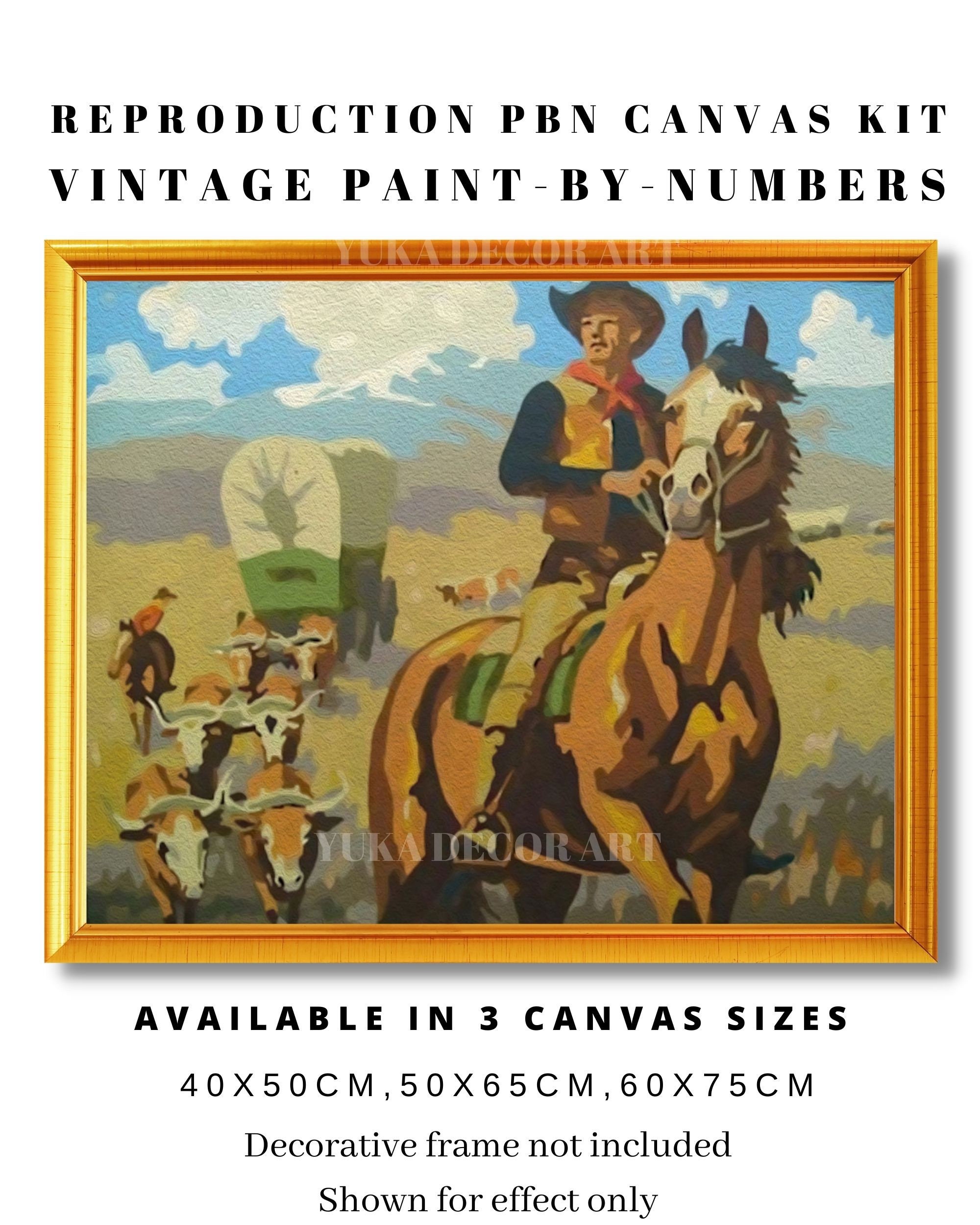 Vintage Inspired PAINT by NUMBER Kit Adult Desert Travelling Cowboy Painting  Easy Beginner Acrylic Painting DIY Vintage Style Decor Gift Dad 