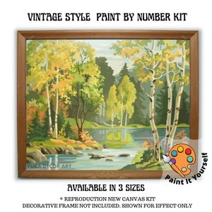 Forest Stream PAINT by NUMBER Kit for Adult , DIY Nature Vintage Style Art , Easy Beginner Acrylic Painting Kit,Vintage Decor Gift