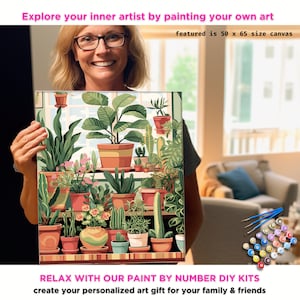 Kit de PINTURA por NÚMEROS para adultos, plantas, decoración minimalista de granja bohemia, pintura DIY, kit de pintura fácil para principiantes, regalo para amantes de las plantas para mamá y tía