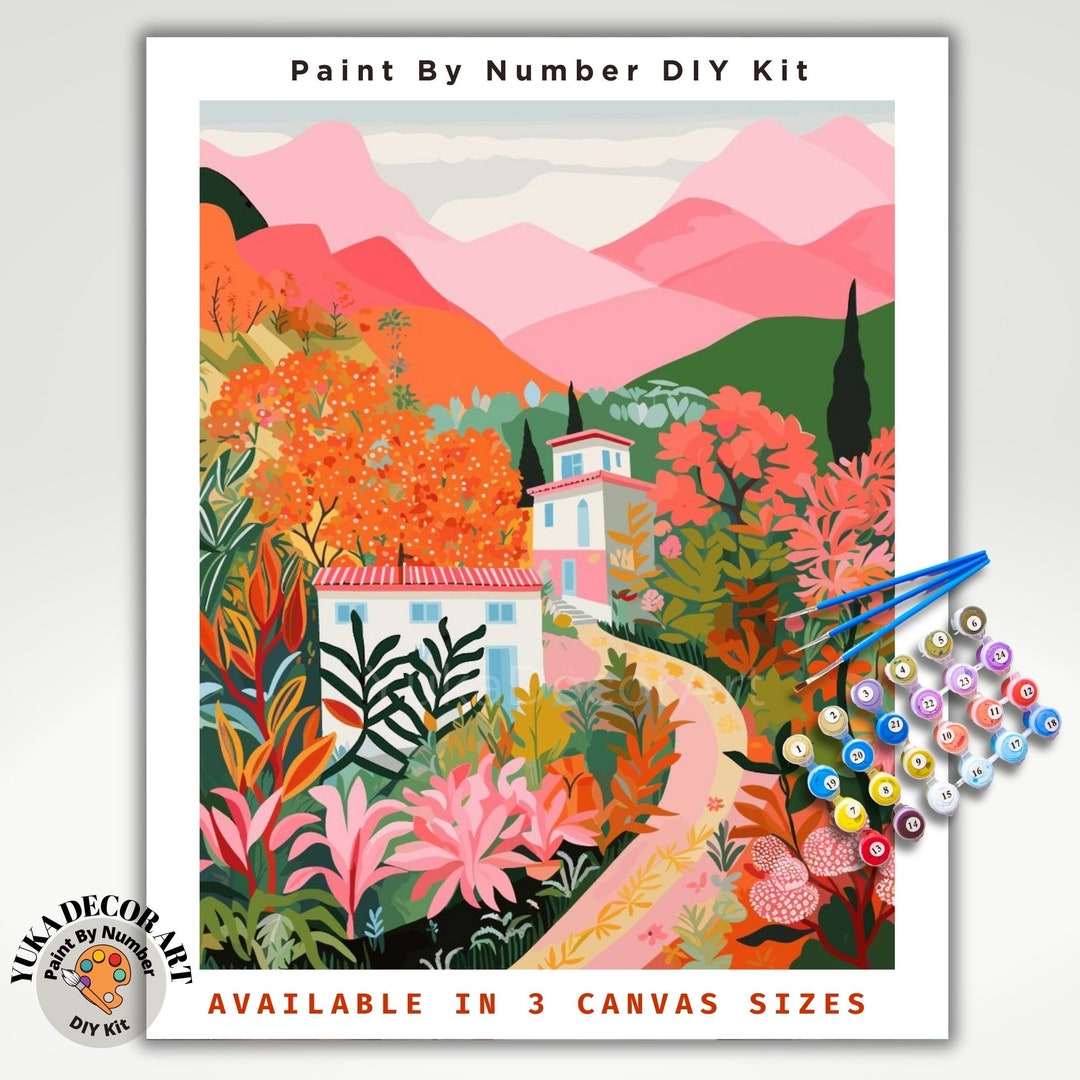 Minimalist PAINT by NUMBERS Kit Adult flowers Pastel Colors Mountain ...