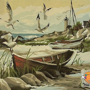 Vintage Style PAINT by NUMBER Kit for Adult , DIY Flying Seagulls ...